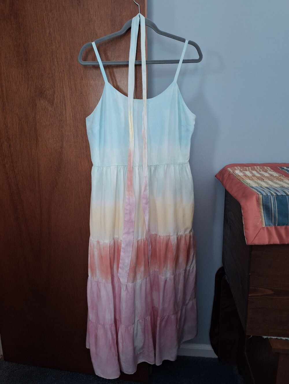 crown & ivy Pastel Tie-Dye Tiered Maxi Dress- Lined, Size Zip, Pockets Size 12